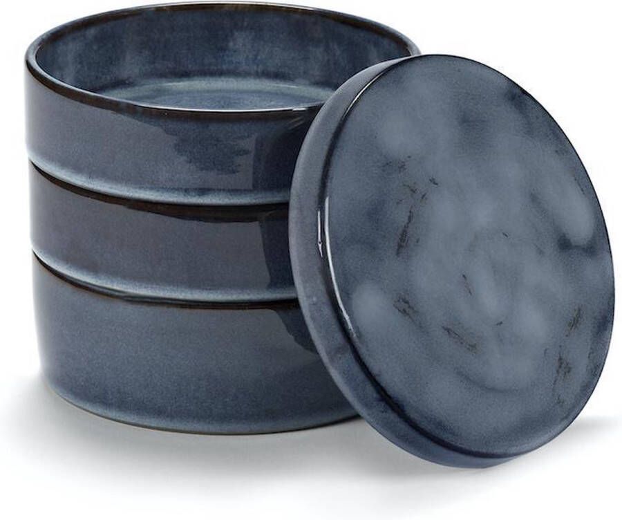 Serax PASCALE NAESSENS KOM SET 3 DONKER BLAUW GEGLAZUURD PURE D 14 CM H 15 CM
