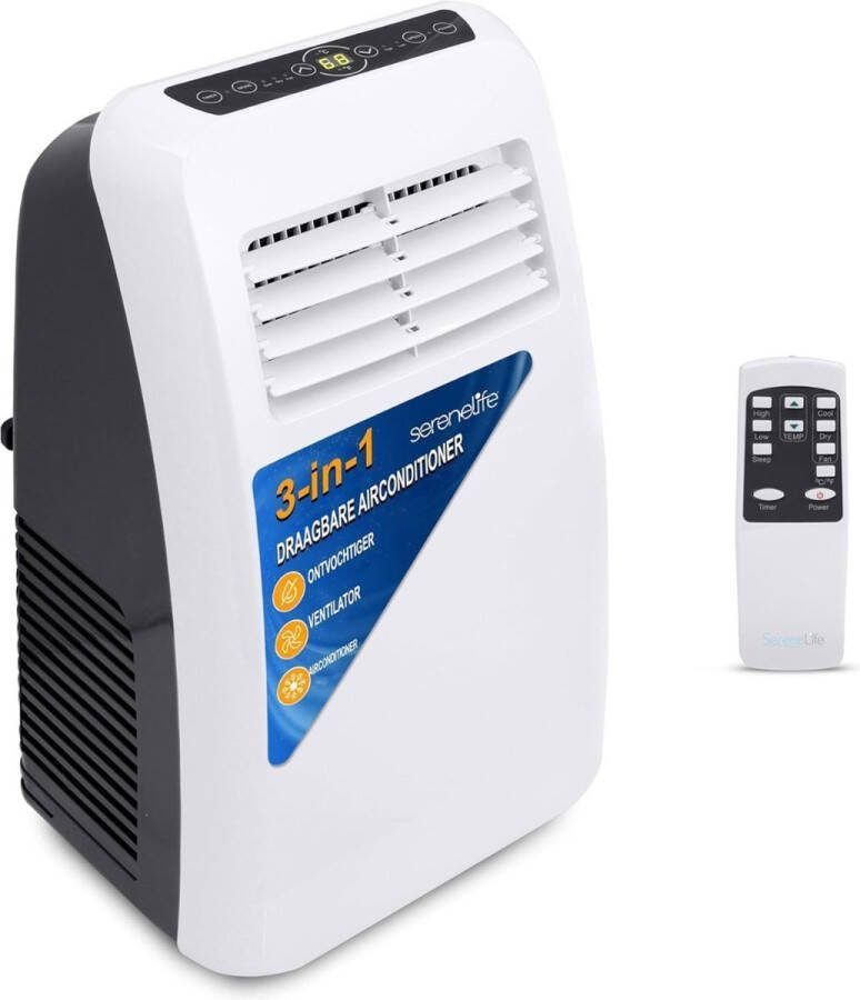 SereneLife Mobiele Airco voor Slaapkamer mobiele Airconditioning met 3 Programma's Mobiele Airco met Ingebouwde Ontvochtiger Wit