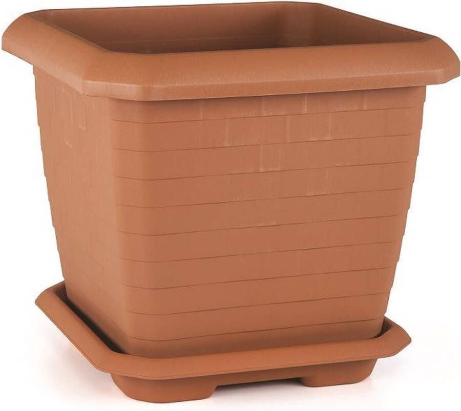 Serinova Vierkante Bloempot terra cotta 74.3L met gratis schaal 53x53x47 kruidenbak