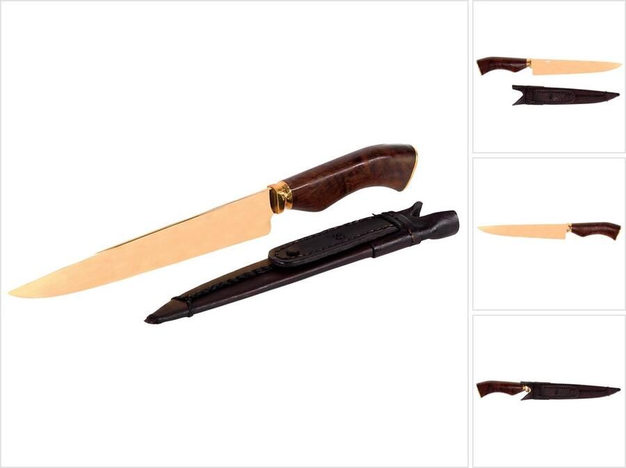 Serra Grande Dourada Laminada traditioneel Braziliaans keukenmes koksmes handgesmeed in goud 20 3 cm lemmet + echt lederen schede