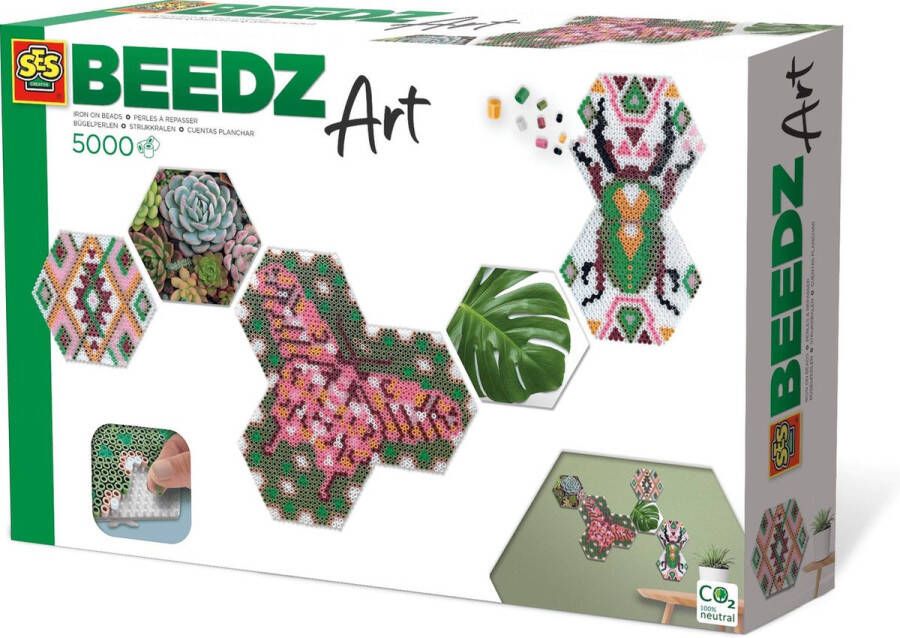 SES Beedz Art Hex tiles Botanisch 5000 strijkkralen collage met strijkkralen en foto's complete set met grondplaten en fotostickers