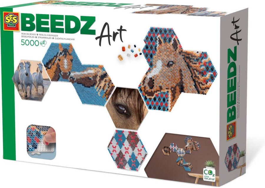 SES Beedz Art Hex tiles Paarden 5000 strijkkralen collage met strijkkralen en foto's complete set met grondplaten en fotostickers