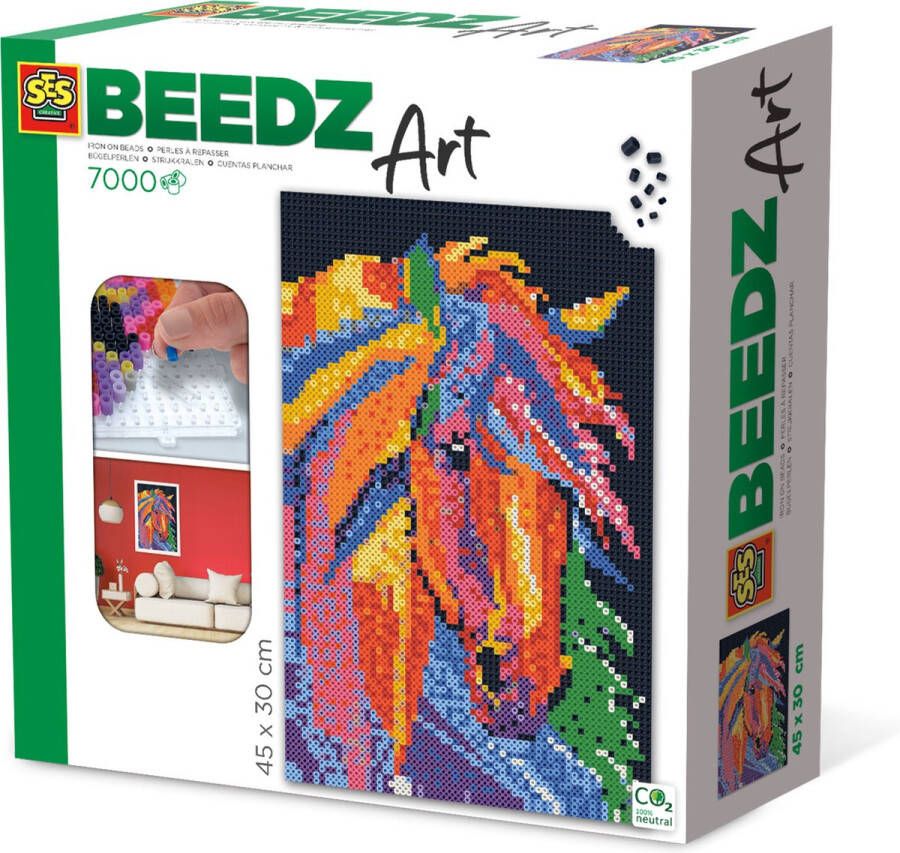 SES Beedz Art Paard fantasie 7000 strijkkralen kunstwerk van strijkkralen complete set inclusief grondplaten en strijkvel