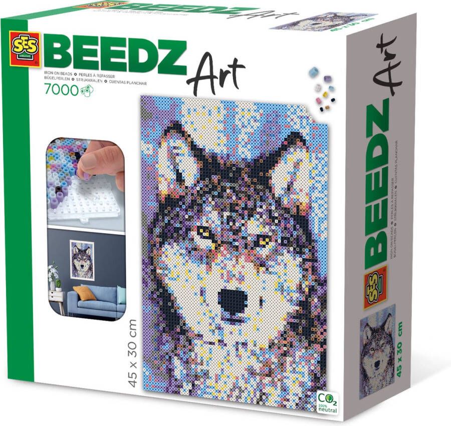 SES Beedz Art Wolf 7000 strijkkralen kunstwerk van strijkkralen complete set inclusief grondplaten en strijkvel