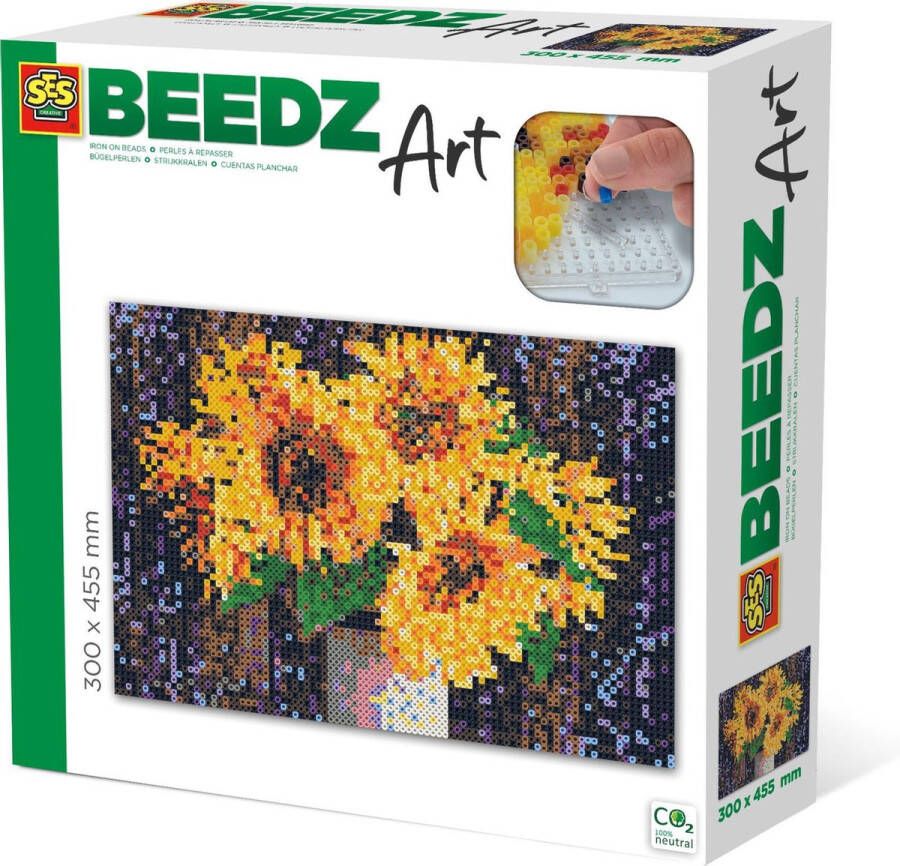 SES Beedz Art Zonnebloemen 7000 strijkkralen kunstwerk van strijkkralen complete set inclusief grondplaten en strijkvel