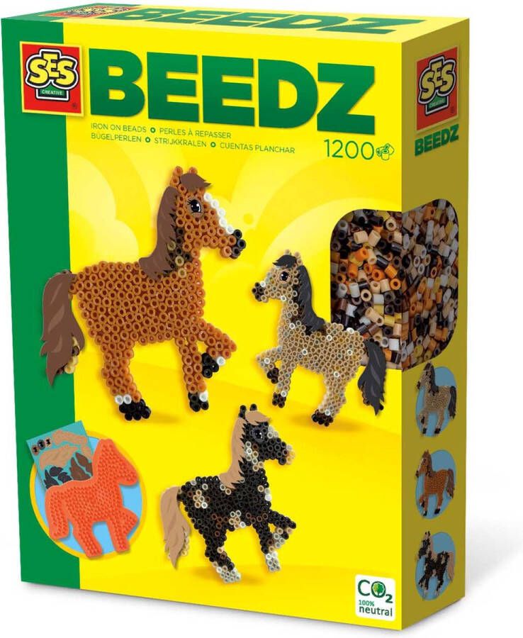 SES Beedz Strijkkralen met legbord grondplaat 1200 strijkkralen en strijkvel paard met stickers PVC vrij
