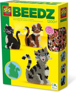 SES Beedz Strijkkralen met legbord grondplaat 1200 strijkkralen en strijkvel poes kat met stickers PVC vrij