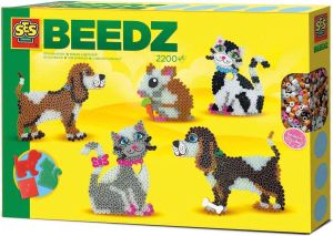 SES Beedz Strijkkralen met legborden grondplaten 2200 strijkkralen en strijkvel huisdieren hond kat hamster met stickers PVC vrij