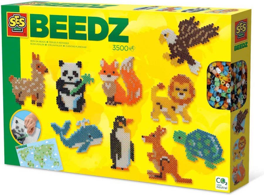 SES Beedz Wereld dieren 3500 strijkkralen met legbord en wereldkaart PVC vrij strijkkralen jongens