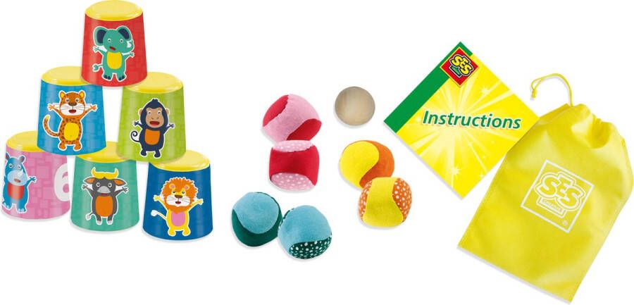 SES Blikgooien en soft jeu de boules 2-in-1 spellen stevige kunststof bekers en zachte ballen in handige bewaartas
