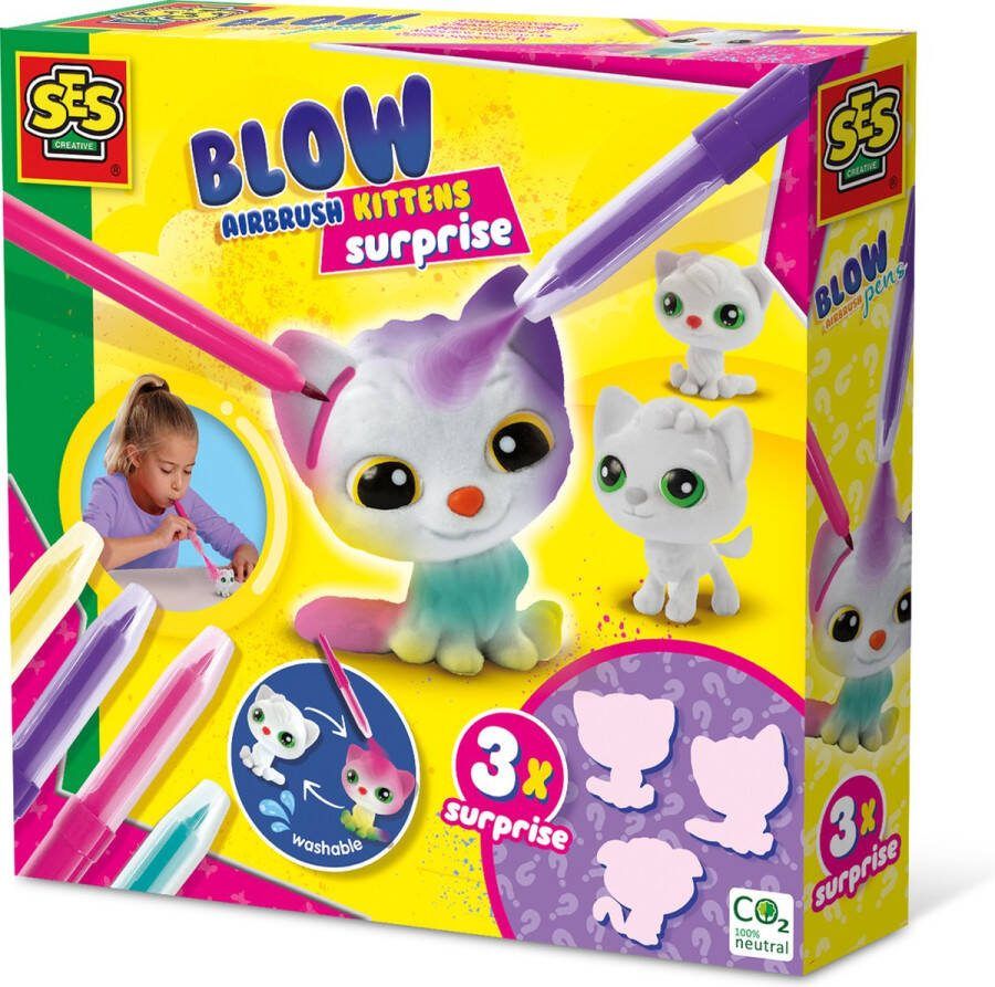 SES Blow airbrush pens Katjes surprise 3x verzamel ze allemaal maak mooie kleurovergangen met 4 blow airbrush pennen knutselen meisjes