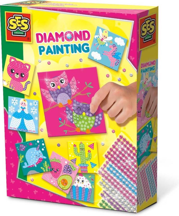 SES Diamond painting 1080 diamant stickers in 6 kleuren met 8 kleurrijke kaarten
