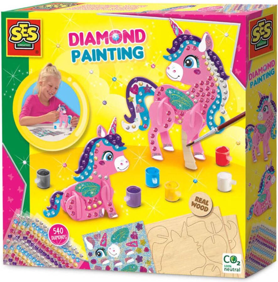 SES Diamond painting 3D Unicorn Knutselen houten eenhoorns 540 diamant stickers glitterstickers knutselen meisjes knutselpakket