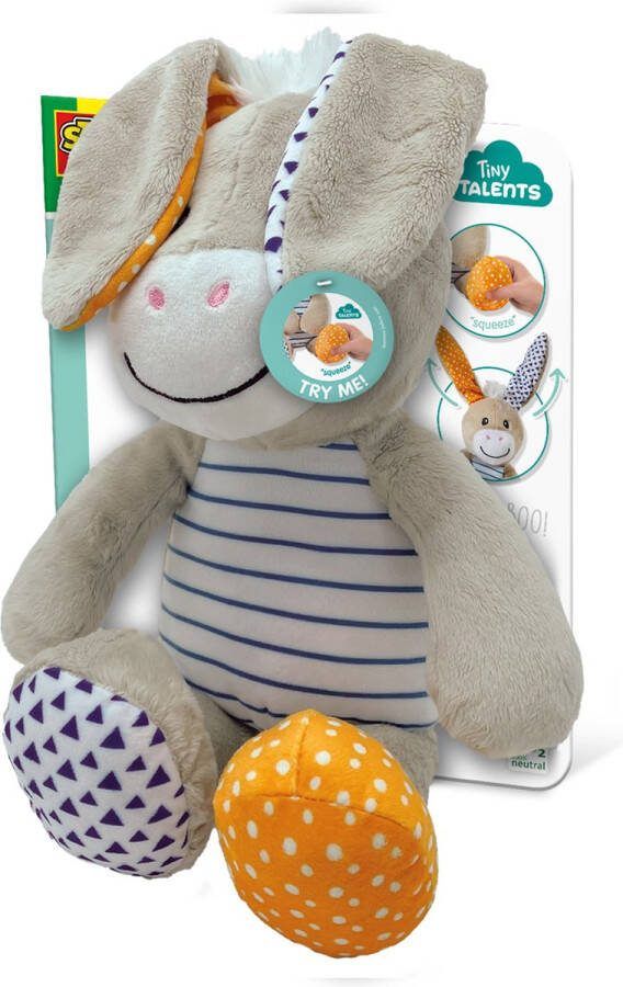 SES Donkey Kiekeboe knuffel ezel met flapperende oren Baby Speelgoed werkt zonder batterijen stimuleert zintuigen speelgoed 1 jaar