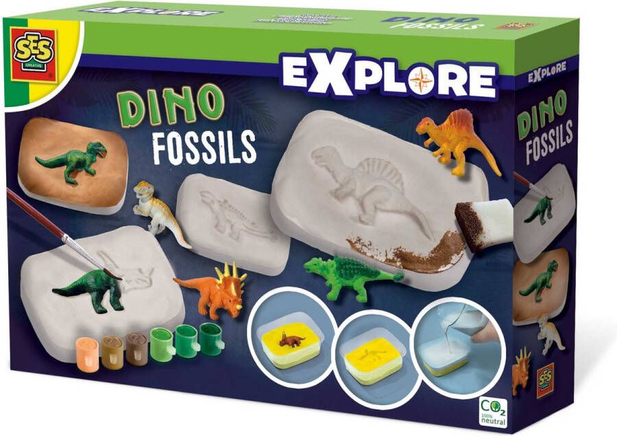 SES Explore Dino fossielen maak zelf fossielen in gips inclusief dino's verf gips en klei