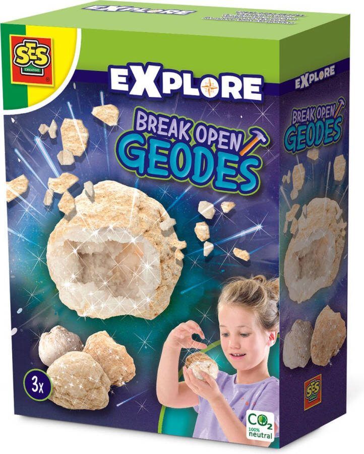 SES Explore Geodes open breken echte kristallen van binnen met 3 geodes stenen Experimenteerdozen