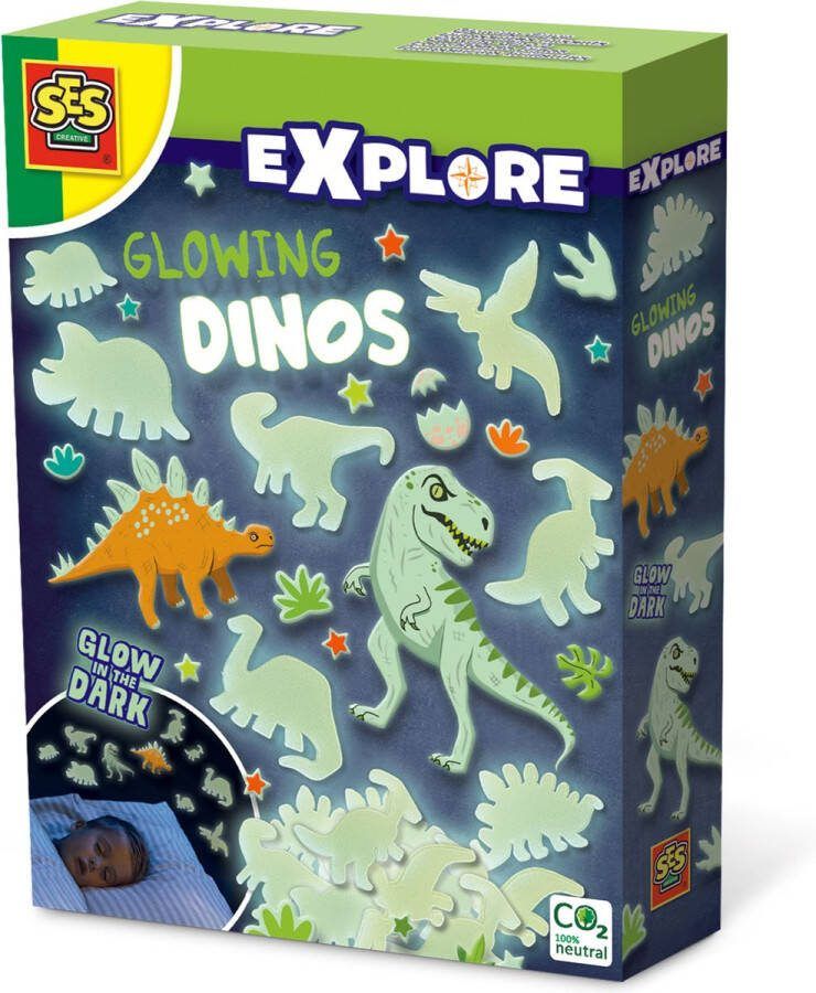 SES Explore Glowing dino's glow in the dark 24 dino's om te plakken met foam plakkers voor een mooi versierde slaapkamer Dinosaurus