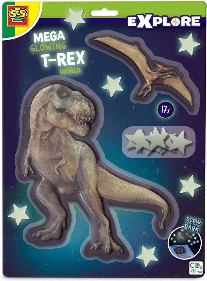 SES Explore Mega Glow T-Rex World glow in the dark met foam plakkers leuke slaapkamer decoratie