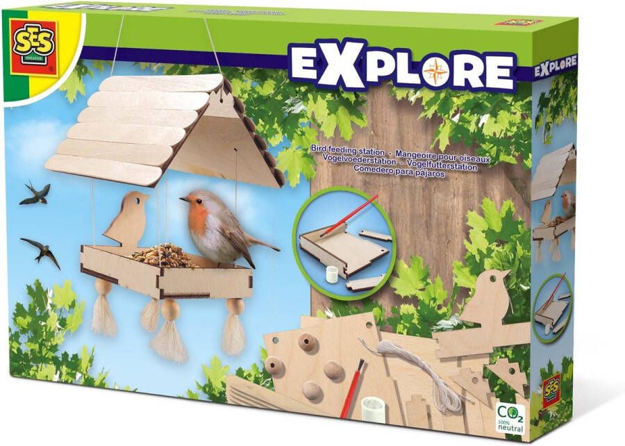 SES Explore Vogelvoederstation je eigen houten vogelvoer huisje inclusief draad en kralen