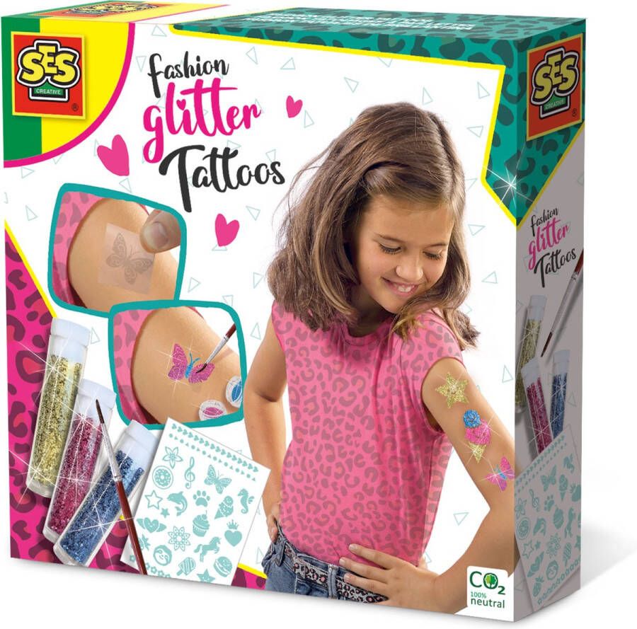 SES Fashion glitter tattoos zelf tatoeages maken met 4 kleuren glitters