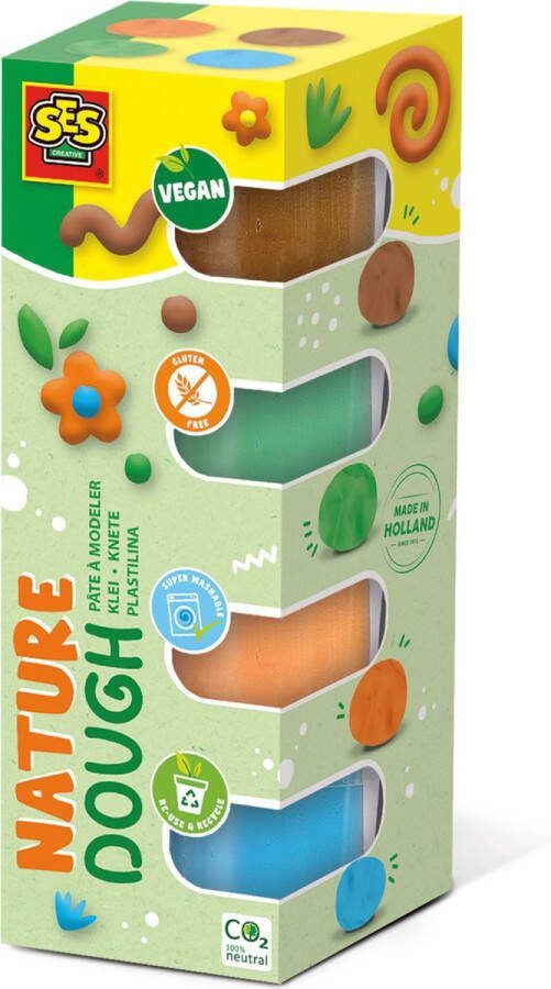SES Feel good klei Nature (4x90gr) vegan en glutenvrij herbruikbare potjes uitwasbaar zachte heldere klei