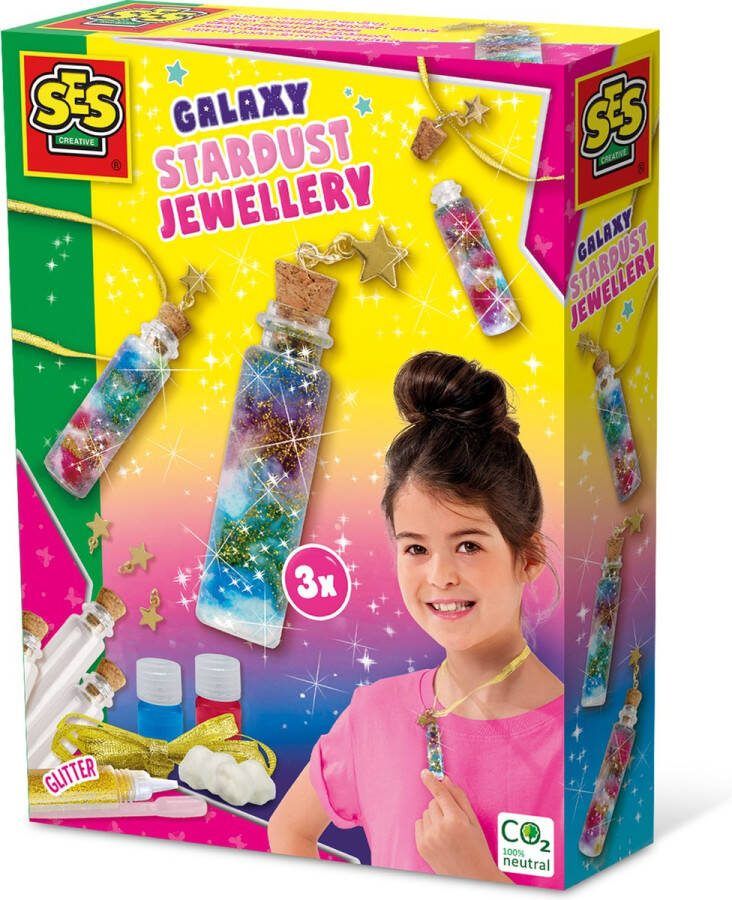 SES Galaxy Stardust sieraden maak je eigen ketting met gekleurde hanger complete set voor 3 kettingen knutselen meisjes