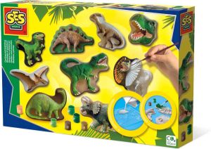 SES Gieten en schilderen Dinowereld sneldrogend met vormpjes gips verf penseel spatel en sponsje