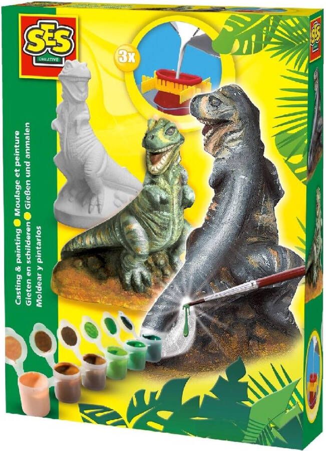 SES Gieten en schilderen T-rex dino sneldrogend met gietmal houder gips verf en penseel