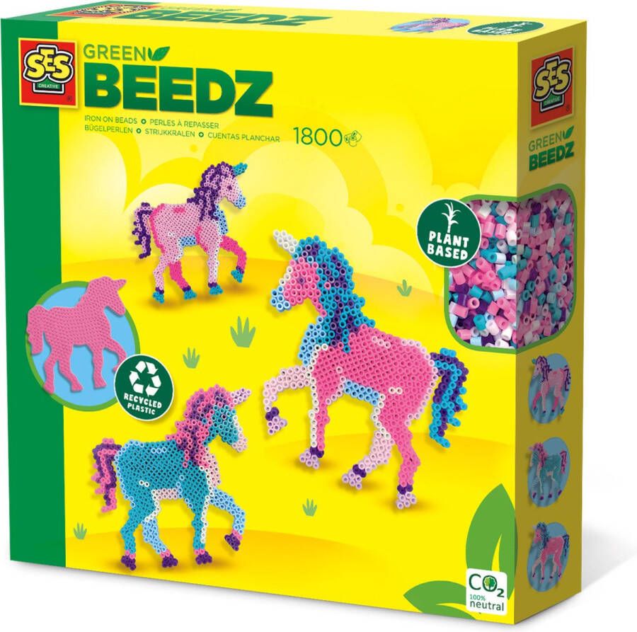 SES Green Beedz Strijkkralen set unicorn gemaakt van recyclede materialen PVC vrij 1200 strijkkralen met legbord
