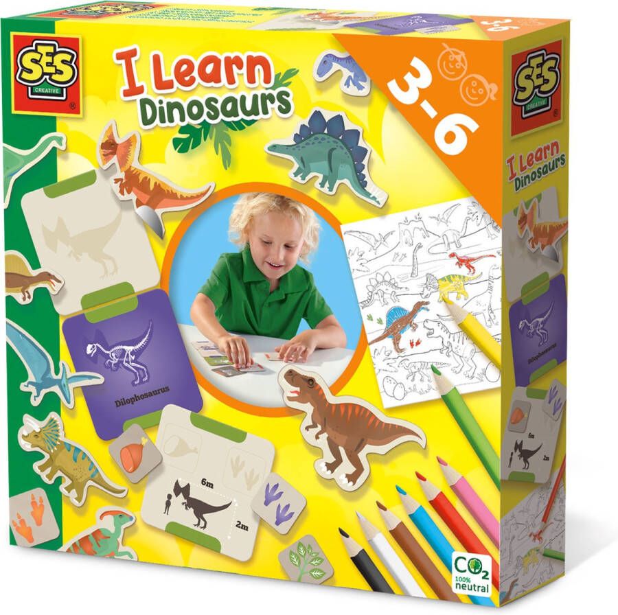 SES Ik leer dinosaurus knutselen en puzzelen leren over 12 dino's inclusief kleurpotloden kleurplaat en stickers Dinosaurus Speelgoed