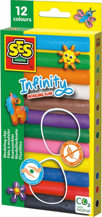 SES Infinity boetseerklei 12 kleuren was klei (180gr) droogt niet uit heldere kleuren glutenvrij