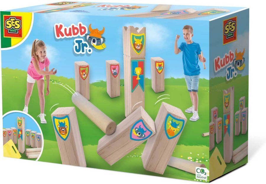 SES Kubb Jr. Kubb junior vrolijke houten onderdelen in handige bewaartas