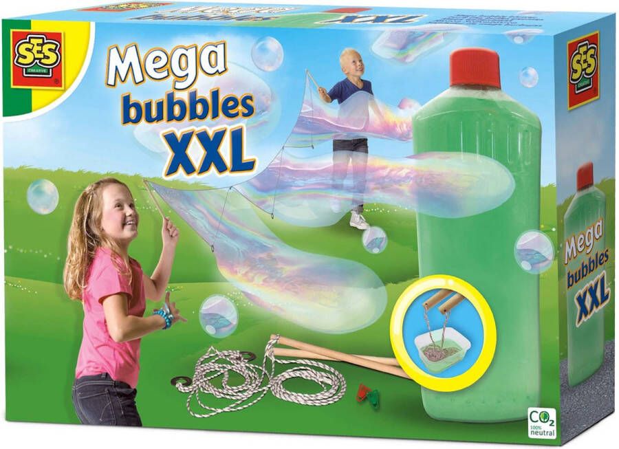 SES Mega bubbles XXL bellenblaas met handige tool paperclips en sterk zeepsop voor de leukste grote bellen