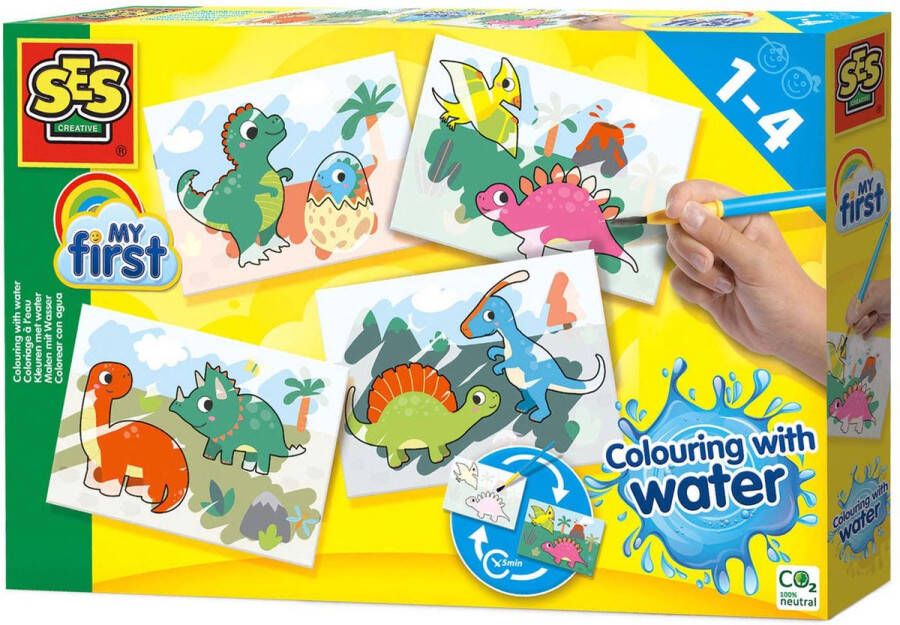 SES My First Verven Kleuren met water Dino's geen geknoei vrolijke kaarten met veilige kwast steeds opnieuw te gebruiken Dinosaurus Speelgoed