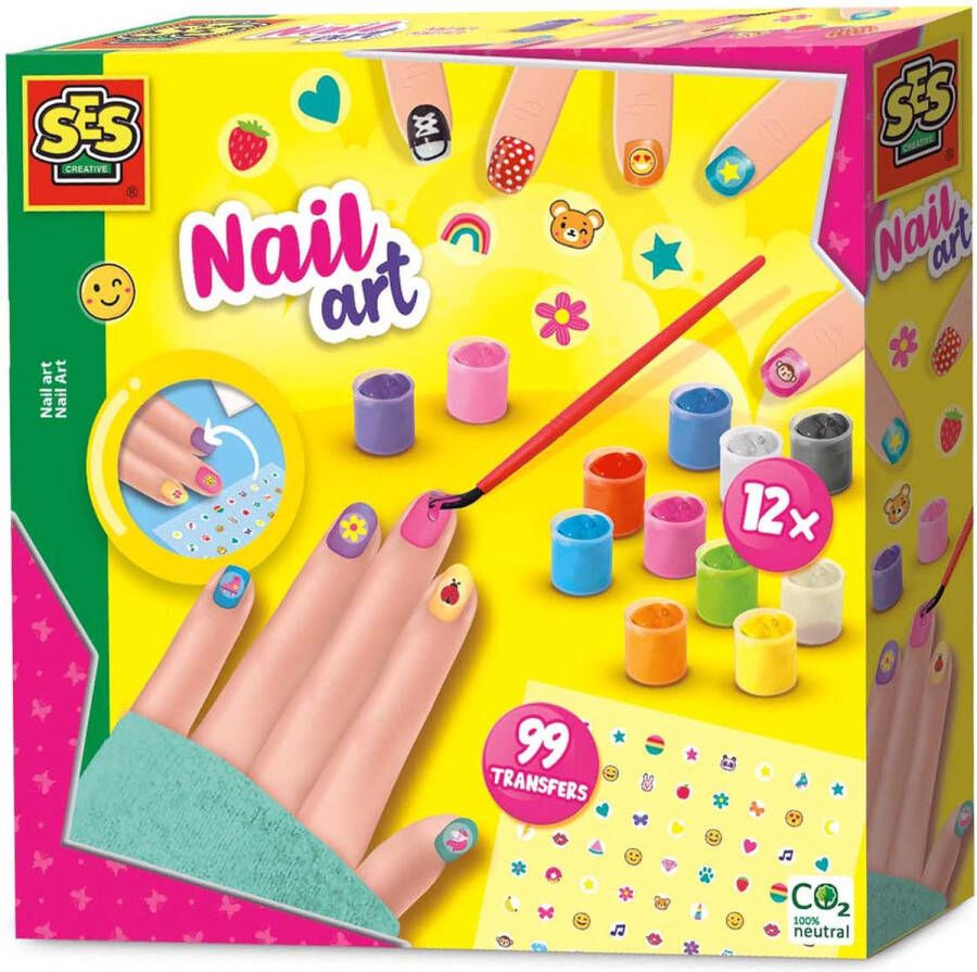 SES Nail art nagels lakken 12 kleuren nagellak 99 nagelstickers inclusief penseel en sponsje knutselen meisjes