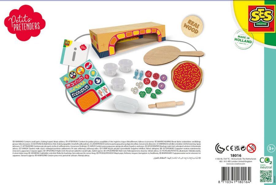 SES Petits Pretenders Pizza oven speelset Montessori houten oven met pizza en ingrediënten