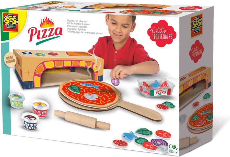 SES Petits Pretenders Pizza oven speelset Montessori houten oven met pizza en ingrediënten