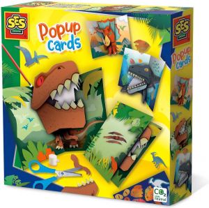 SES Pop-up kaarten Dino's 3 stuks zelf maken inclusief schaar stickers lijm en penseel