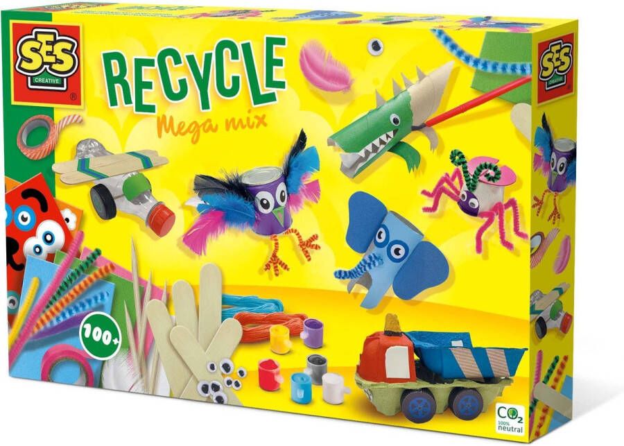 SES Recycle mega mix knutselpakket om lege verpakkingen of toiletrollen om te toveren tot vrolijke creaties en dieren