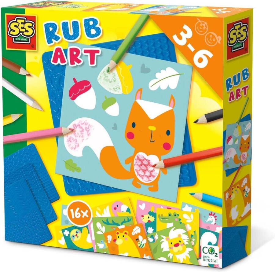 SES Rub art 16 kleurplaten met 8 kleurpotloden met 3 rub platen kleuren met reliëf