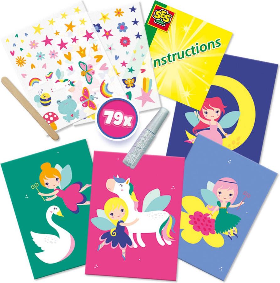 SES Rub on transfers kaarten versier kaarten met vrolijke figuren met glitterlijm