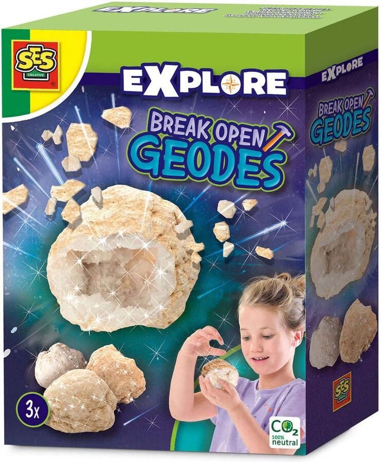 SES Explore Geodes open breken echte kristallen van binnen met 3 geodes stenen Experimenteerdozen