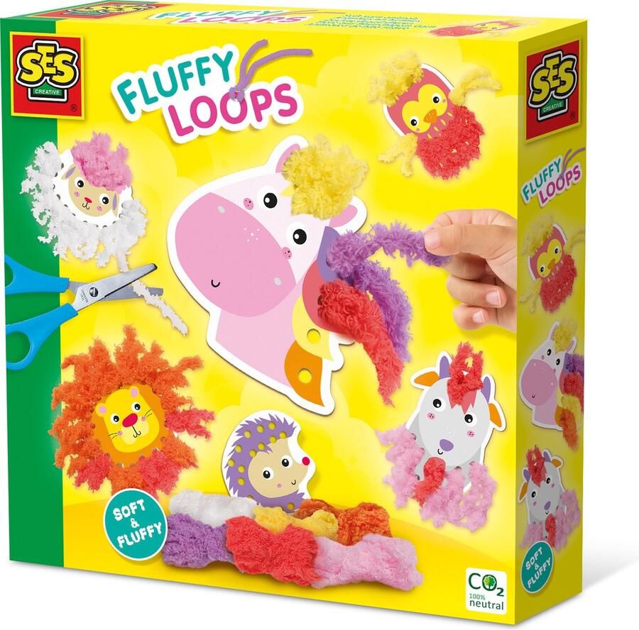 SES Fluffy loops Zachte draad dieren maak 6 schattige en harige dieren eenvoudige knooptechniek inclusief kinderschaar