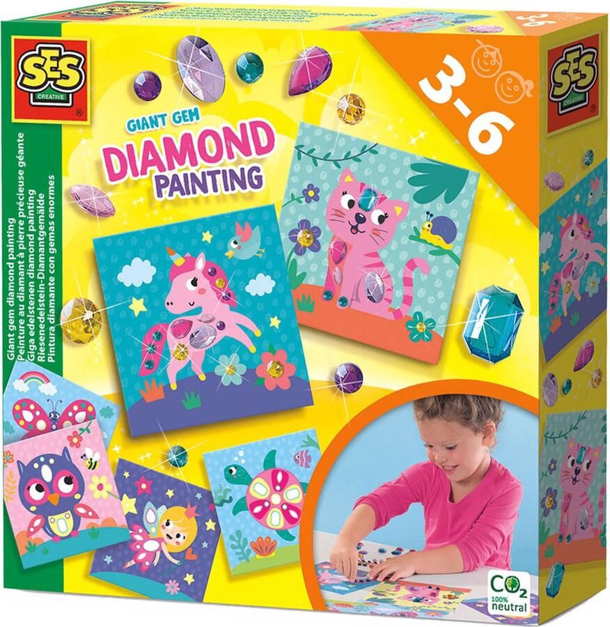 SES Giga edelstenen diamond painting extra grote zelfklevende diamanten in verschillende vormen en kleuren inclusief geïllustreerde kaarten