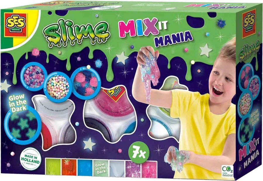 SES Slime Mix it mania Slijm Maken wetenschap kant en klaar slijm goed uitwasbaar 7 kleuren slijm met sterren en balletjes Gluten Vrij Veilig voor kinderen
