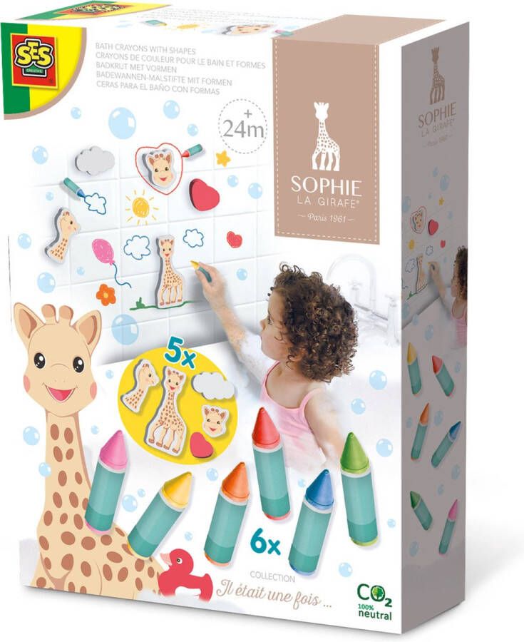 SES Sophie la girafe Badkrijt met vormen gemakkelijk afwasbaar eindeloos speelplezier in bad kleurrijke krijtjes