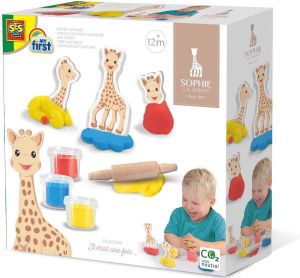 SES Sophie la Girafe Klei dieren 3 kleuren klei 6 figuren van foam inclusief houten deegroller makkelijk uitwasbaar
