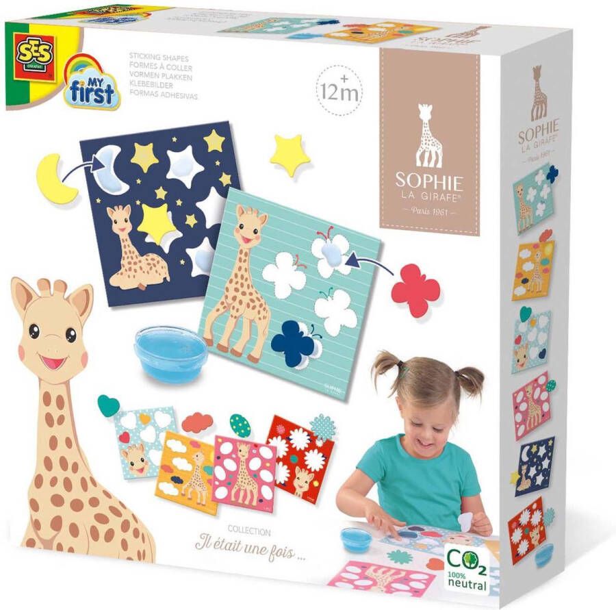 SES Sophie la Girafe Vormen plakken 6 kaarten inclusief vingerlijm en papieren vormen makkelijk uitwasbaar