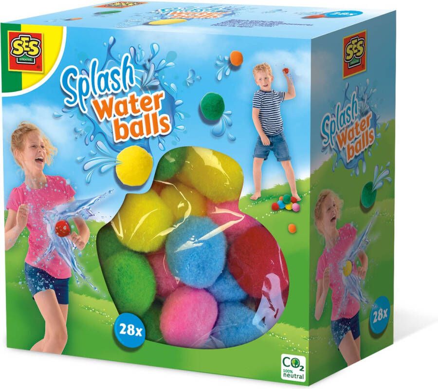 SES Splash Waterballen herbruikbare waterballonnen droog en nat te gebruiken vrolijke kleuren 28 ballen per set Waterballon Alternatief Buiten Spelen Zomer Zwembad Speelgoed