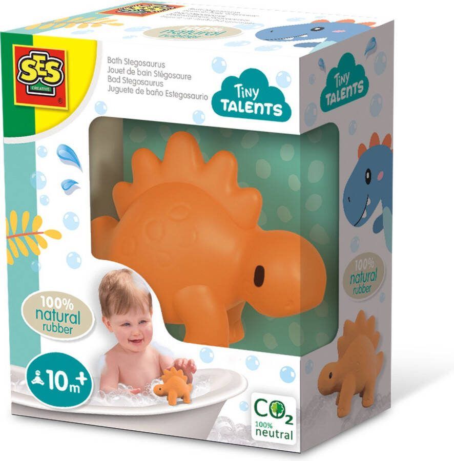SES Tiny Talents Dino Badspeelgoed 100% natuurlijk rubber zacht en veilig badspeelgoed jongen Stegosaurus Badspeeltjes Oranje